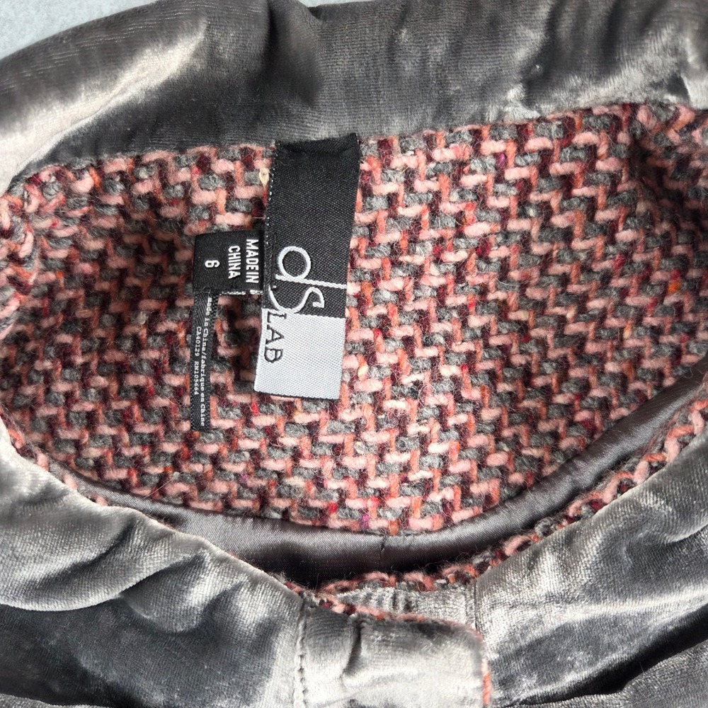 dS LAB Coat Women Size 6 Pink Grey Tweed Velvet Portrait Collar Chic Jacket - Picture 5 of 12